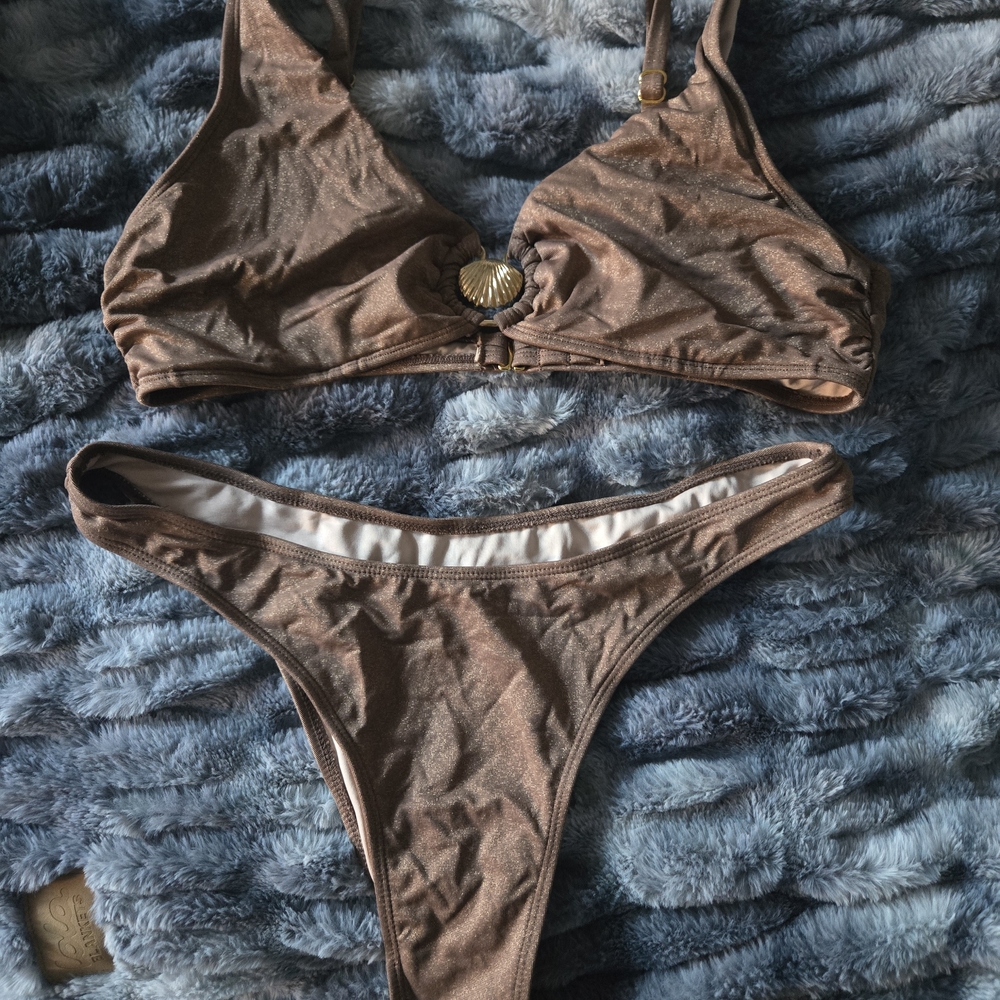 Brown Bikini Set with Shell Detail